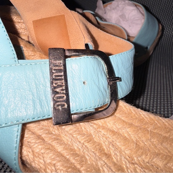 John Fluevog Mountain Rushmore Sandals Buckle Clogs Aqua Blue Leather Shoes - Picture 7 of 10